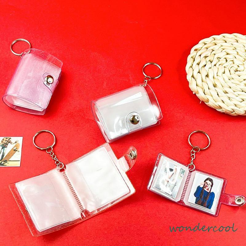 1 &amp; 2 Inch Mini Photo Album 16 Pockets KeyRing Key Ring Shiny Transparent Foto Binder Kecil Card Holder Keychain Gantungan Kunci Jelly Color KPOP Koleksi Ganci pacar memory kenangan hadiah potret -Won