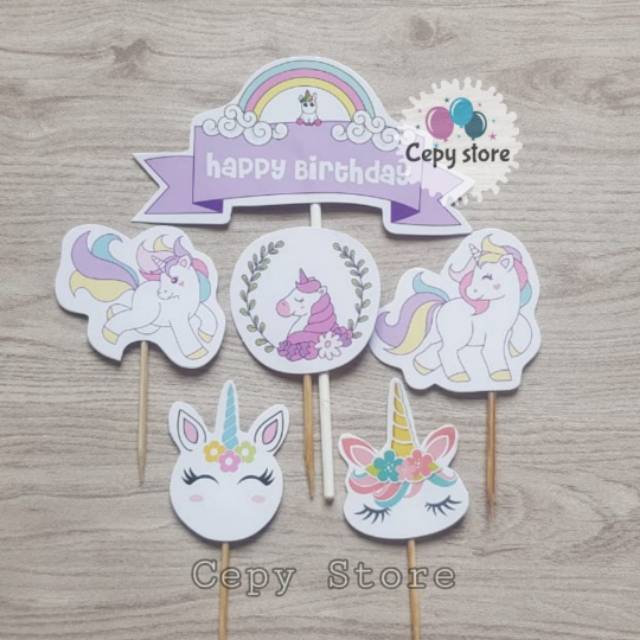 Cake Topper Happy Birthday / Cake Topper Unicorn / Hiasan Kue Unicorn
