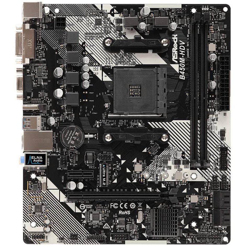 Asrock B450M-HDV R4.0, M.2 NVMe Slot, 2 DIMMs, HDMI, DSUB, DVID