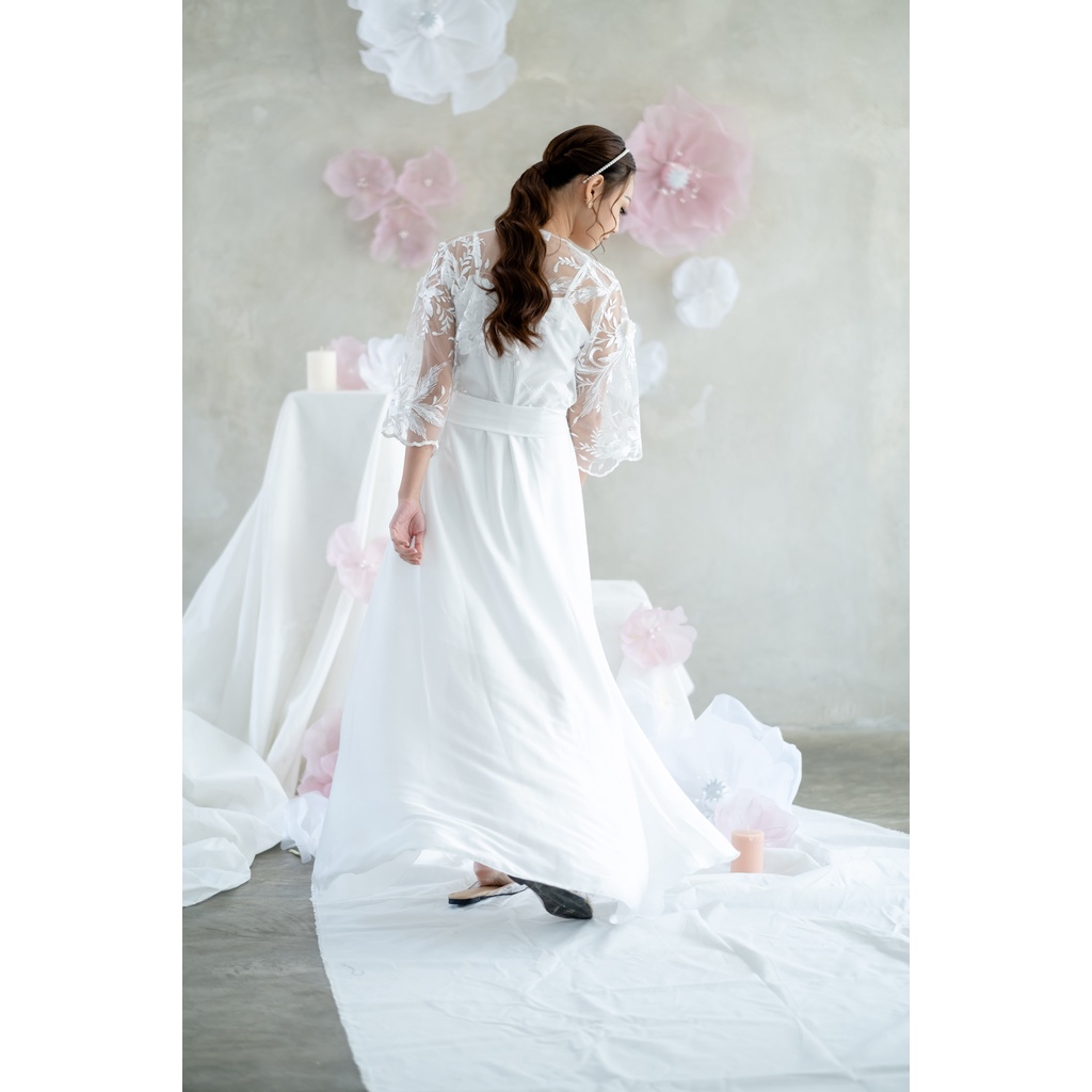 Lace Ashera Asymmetric Robe - FAE Collection- Kimono Pengantin Bride Robe Maternity Robe Premium 3D Brokat Wedding Robe