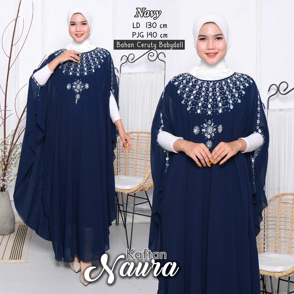 Arnis Kaftan Naura Jumbo Full Payet Mewah Bahan Ceruty Babydoll Fashion Muslim Gamis Kondangan