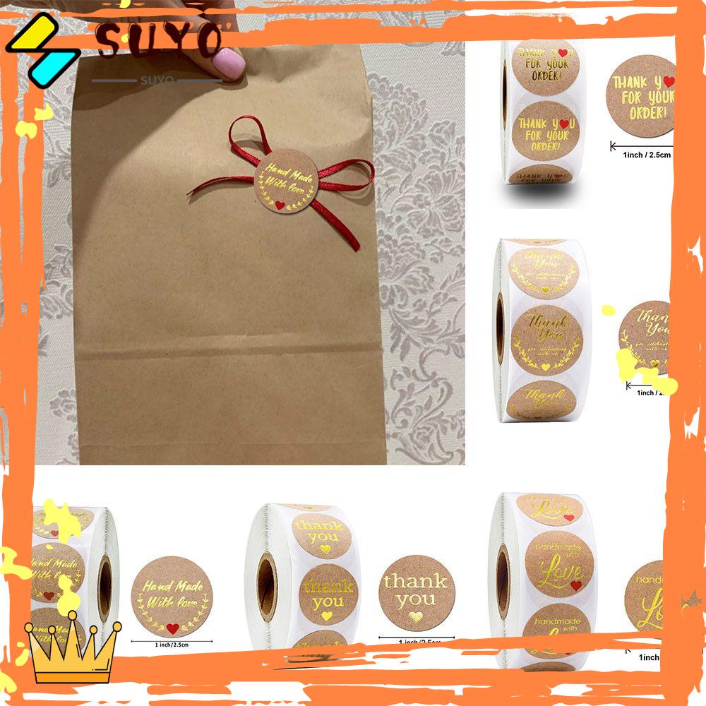 Suyo 500pcs Stiker Bulat Motif Tulisan Thank You Gaya Retro Untuk Scrapbook