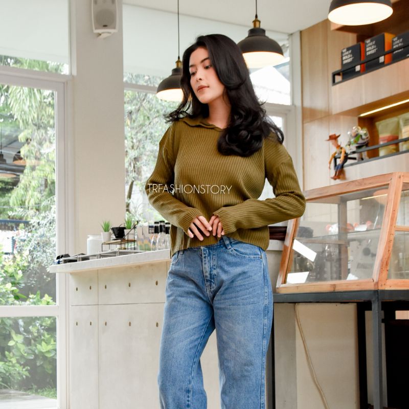 Aeris Crop Blouse Knit Sweater Kra Polo Rajut