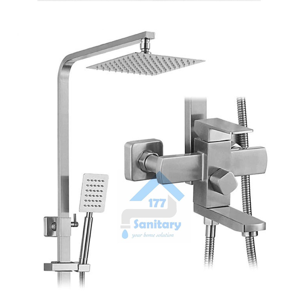 Tiang Shower column stainless 304 Set Minimalis Kotak 1003 &amp; Kran Panas Dingin segi stenlis kolom mixer complete set kotak stenlis