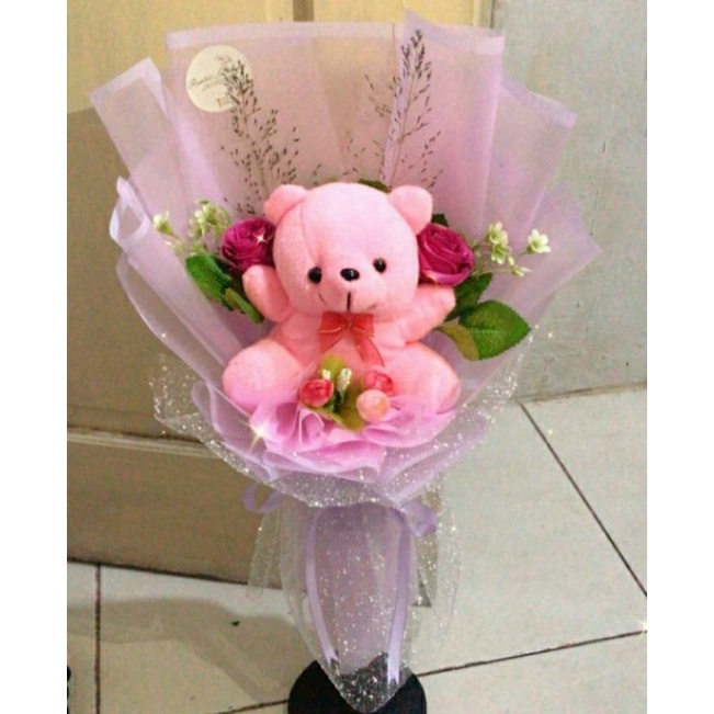 

bucket boneka & bunga artificial
