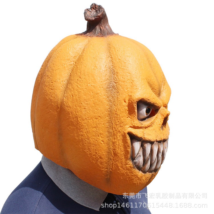 TOL-45 topeng latex karet full head orange pumpkin mask halloween pesta kostum