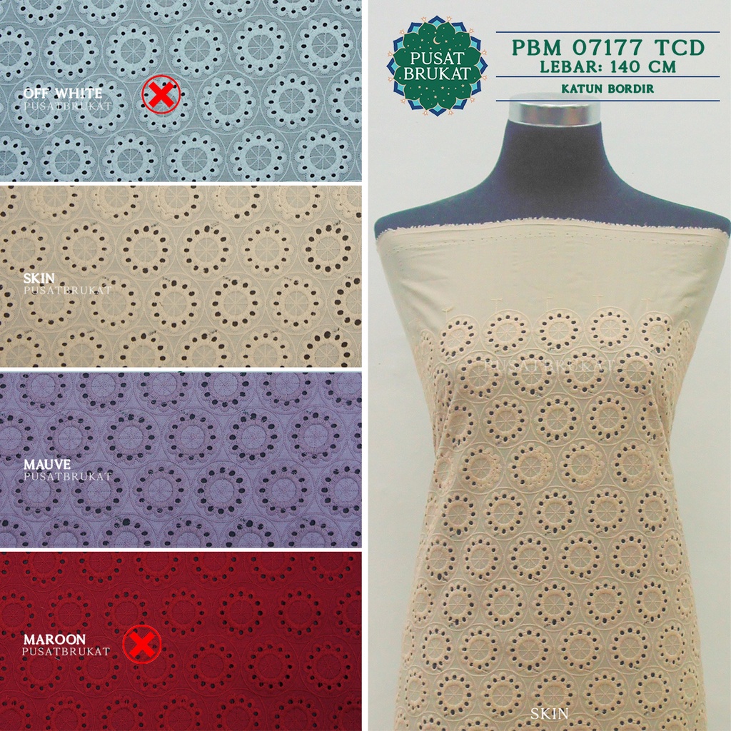 KAIN KATUN BORDIR BERBOLONG PBM 07177 / COTTON EYELET EMBOSS SAVITA, LEBAR 140CM [harga per 0.5m]