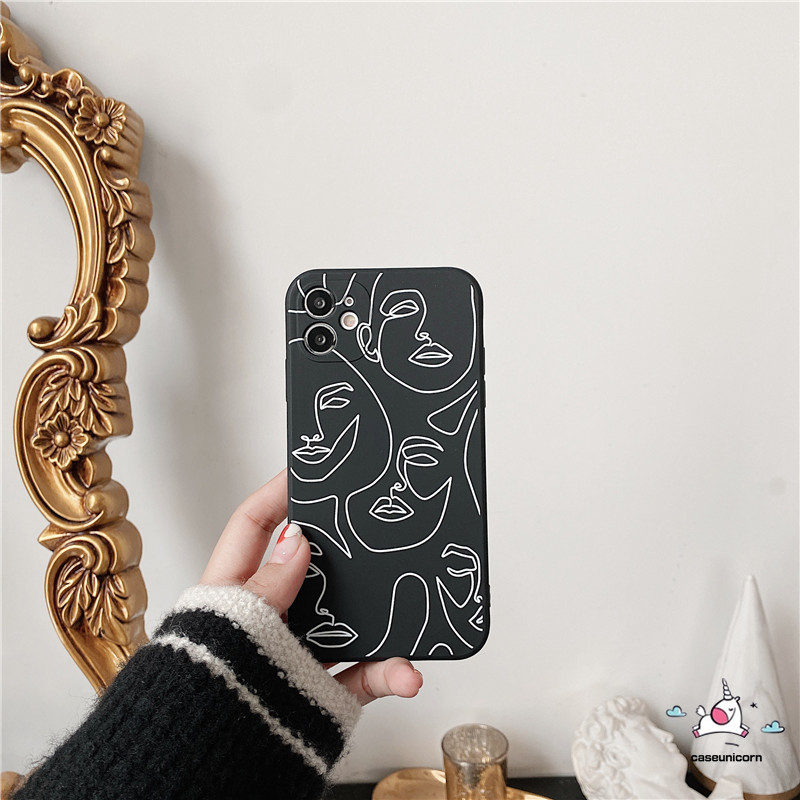 Soft Case Motif Ilustrasi Wajah Hitam Matte Untuk Iphone 11 11pro 12 13 Pro Max 6 6s 7 8 Plus X Xr Xs Max Se 12