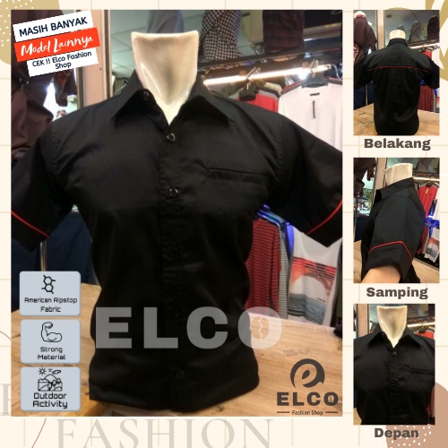 Baju seragam kerja kemeja lengan pendek baju pdh hitam list merah 01 patung seragam kantor kemeja ko