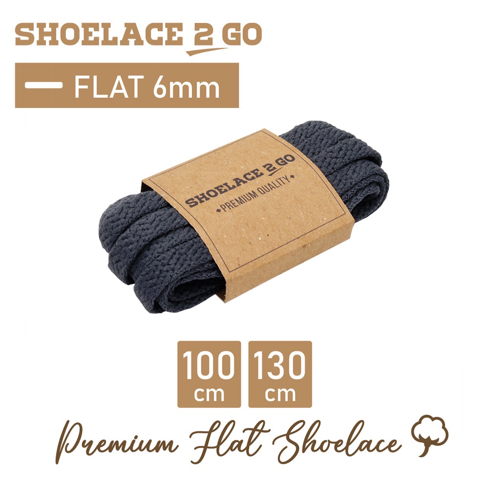 SHOELACE 2 GO PREMIUM TALI SEPATU GEPENG PIPIH FLAT E2 - DARK GREY - 100CM 130CM