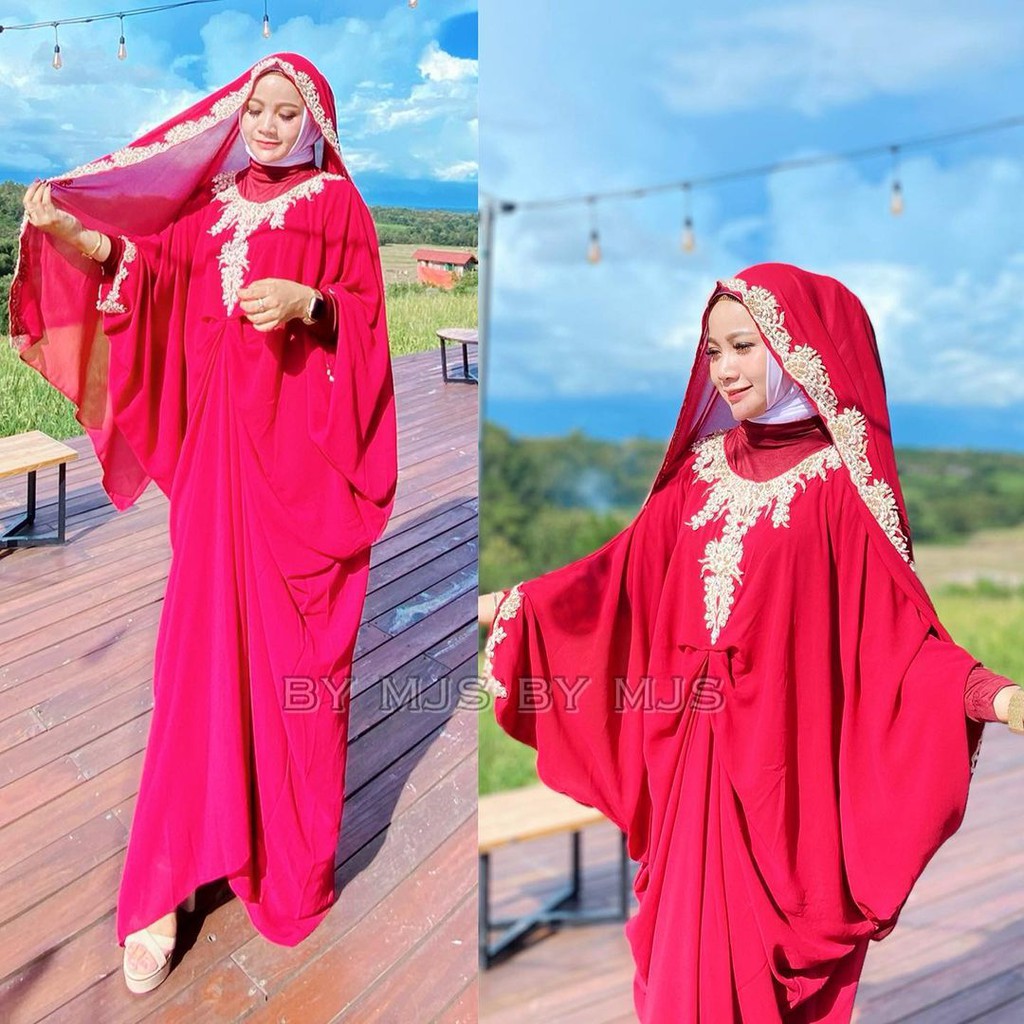 Kaftan ANGELI bahan ceruty mix renda import 3 in 1 (gamis+manset+Pasmina) Ld 100-120 PB 145