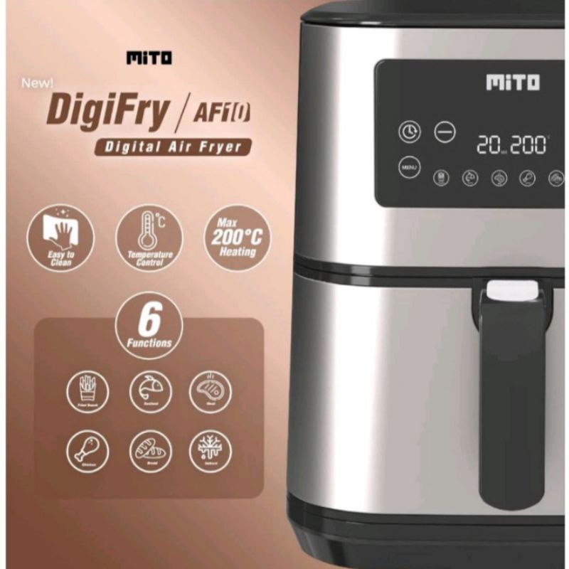 MITO AF 10 DIGITAL AIR FRYER AF10 GRANDE BIG CAPACITY 6 LITER FREE PAKING AMAN BUBLE WRAP + DOBEL KARTON