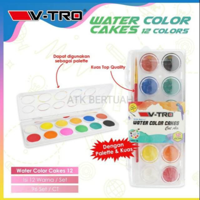 

LYSASHOP - MAINAN EDUKASI ANAK CAT AIR 12 24 WARNA + KUAS MEWARNAI V-TRO