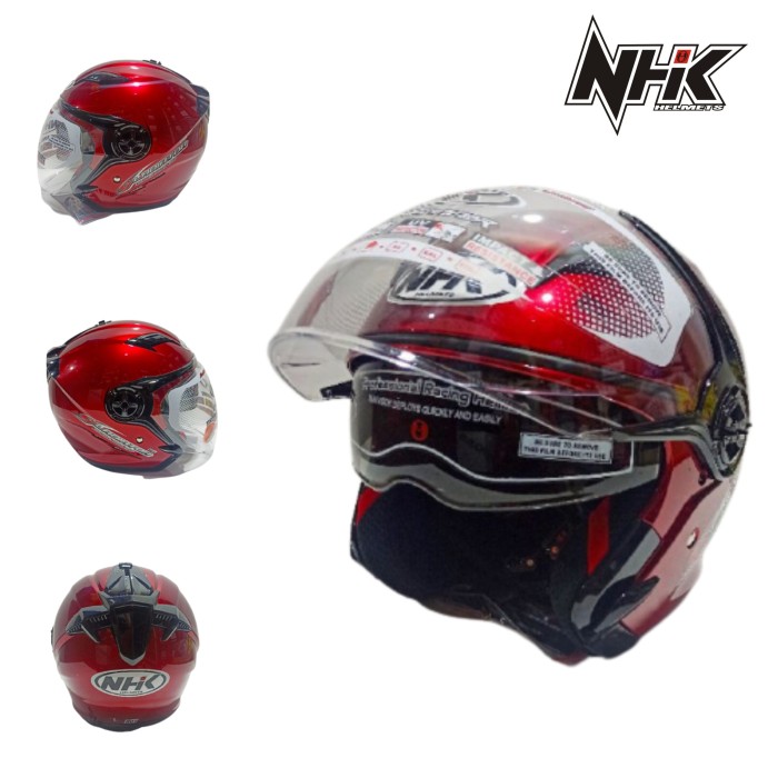 Hem Nhk Gladiator Solid Polos Marun | Helm NHK Half Face 2Visor