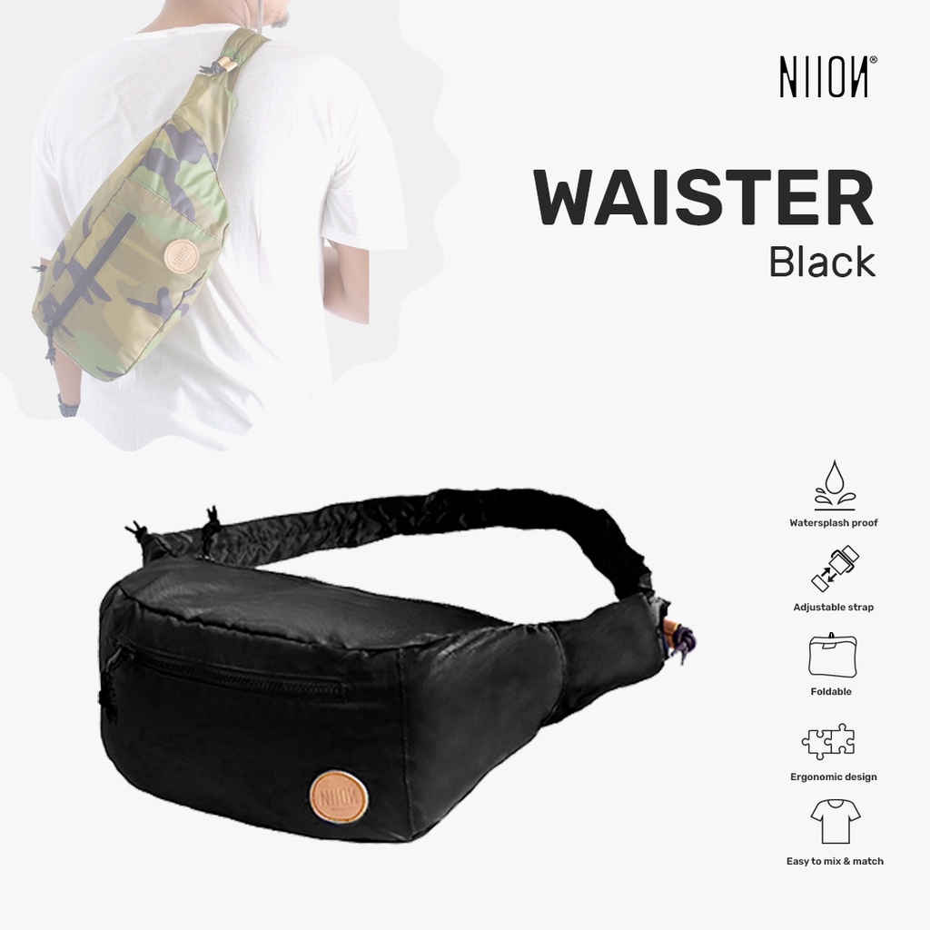 Niion Waister Black Waist Bag / Tas Pinggang Wanita Pria