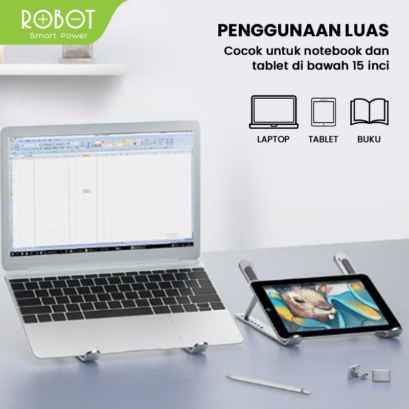 ROBOT RT-LS02 Aluminium Alloy Liftable & Foldable Laptop Cooling Stand Silver-7