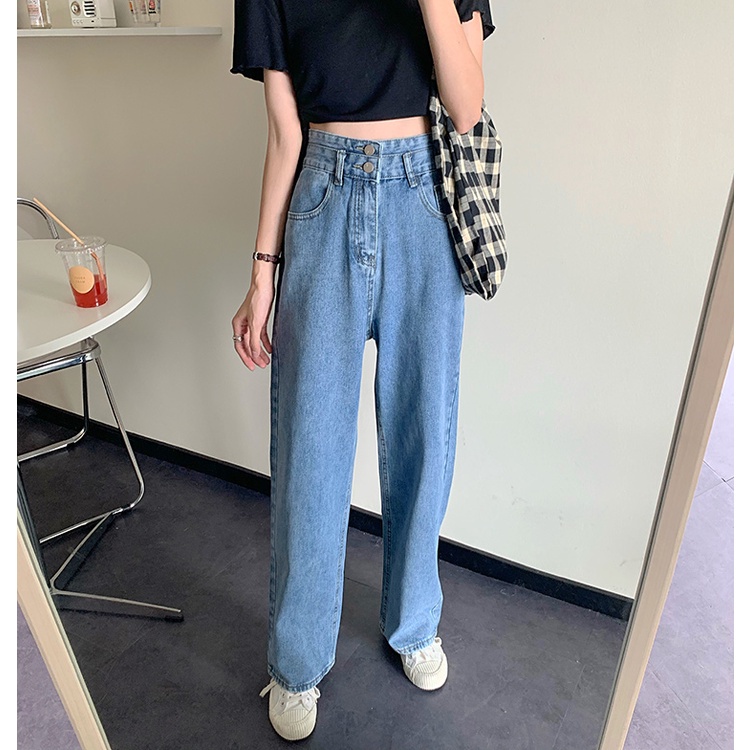 Korean Style Highwaist jeans celana panjang straight pants celana jeans wanita