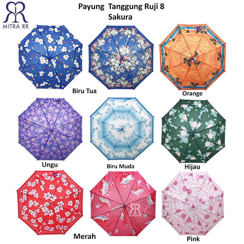 Payung Tongkat Murah Payung Sakura Ruji 8 Jari Ukuran Tanggung Motif Bunga (Free BubbleWrap+Dus)