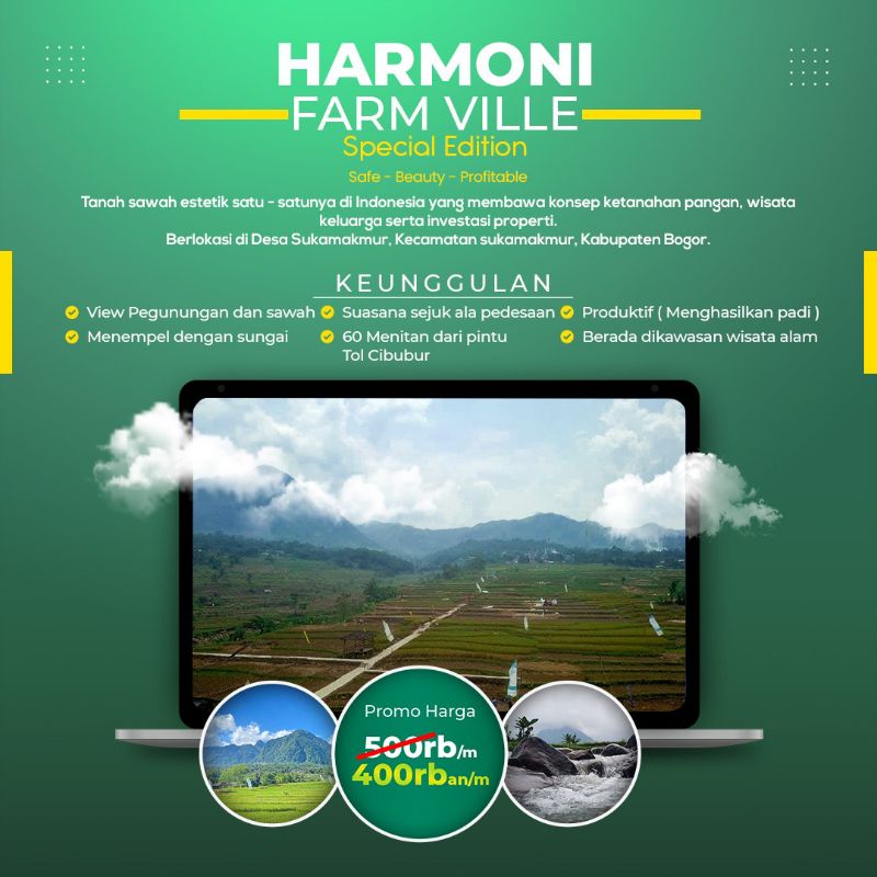 tanah kavling Harmoni Farm Ville Bogor Timur, Kavling Sawah Produktif dan eduwisata