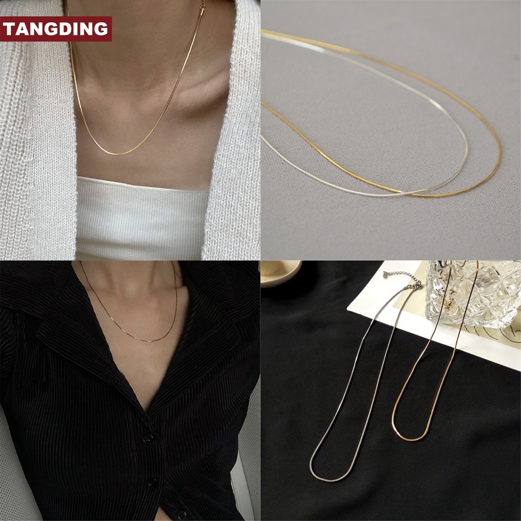 【COD Tangding】Simple Personality Smooth Snake Chain Necklace Trendy Net Celebrity INS Fine Neck Chain Fashion Niche Clavicle Chain