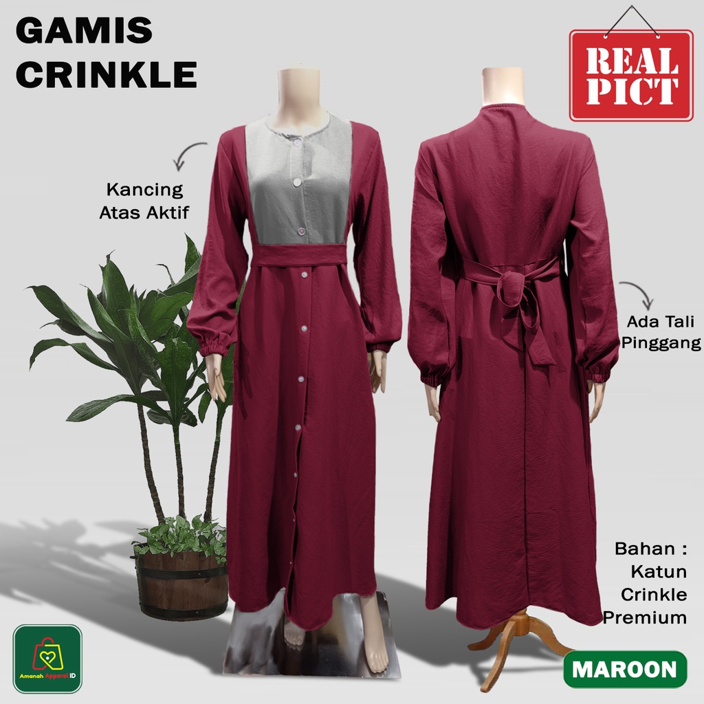 Baju GAMIS CRINKLE Pakaian Dress Wanita Muslimah Katun JUMBO All Size Fit To XL / 28783