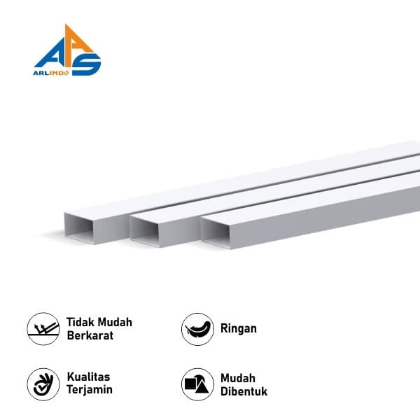 Alexindo Hollow Kotak Aluminium Warna Putih 1/2"x1" 0.9mm 6M - Arlindo