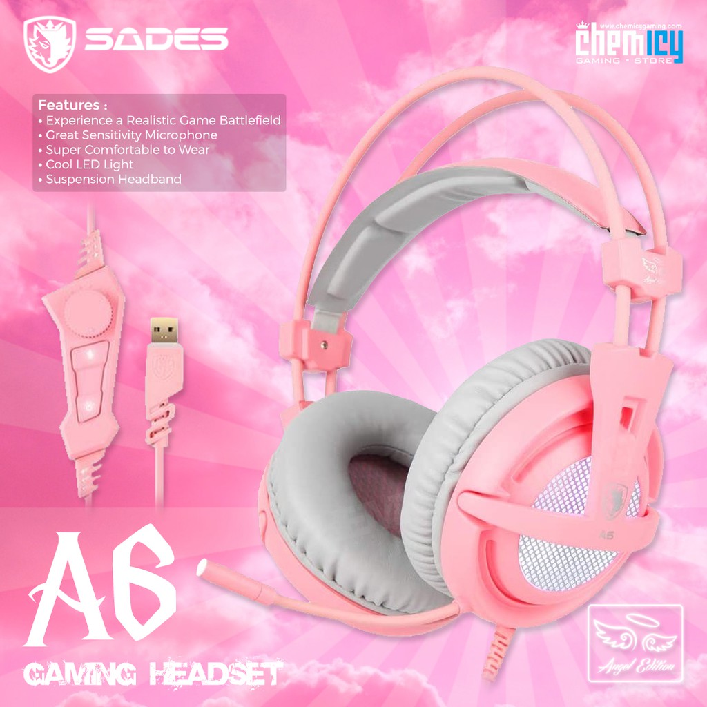 Sades A6 Locust Pink 7.1 Surround Sound Gaming Headset