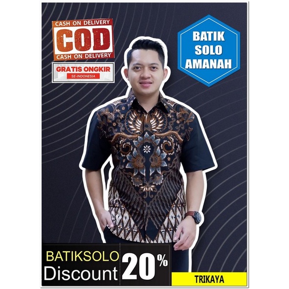 BATIKSOLOAMANAH PROMO BAJU PREMIUM TRIKAYA BATIK INDONESIA KEMEJA BATIK PRIA SOLO LENGAN PENDEK LAPI