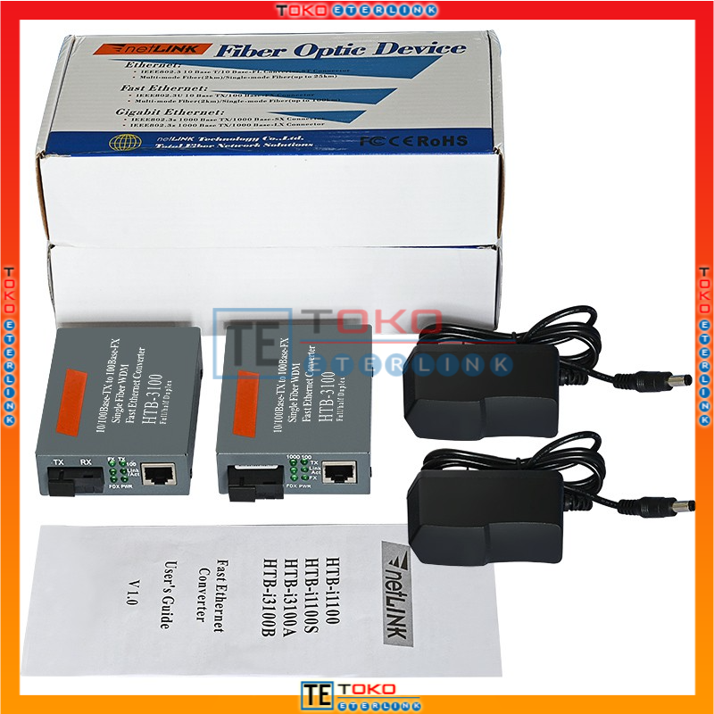 Sepasang HTB-3100 Fiber Optic Media Konverter Single Mode dengan 5V 2A EU Adaptor-5