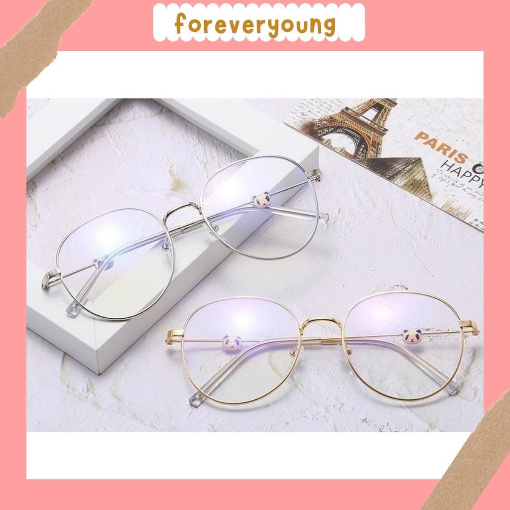 (Fy)Kacamata anti radiasi wanita dan pria  frame metal  bulat Motif Panda realpict