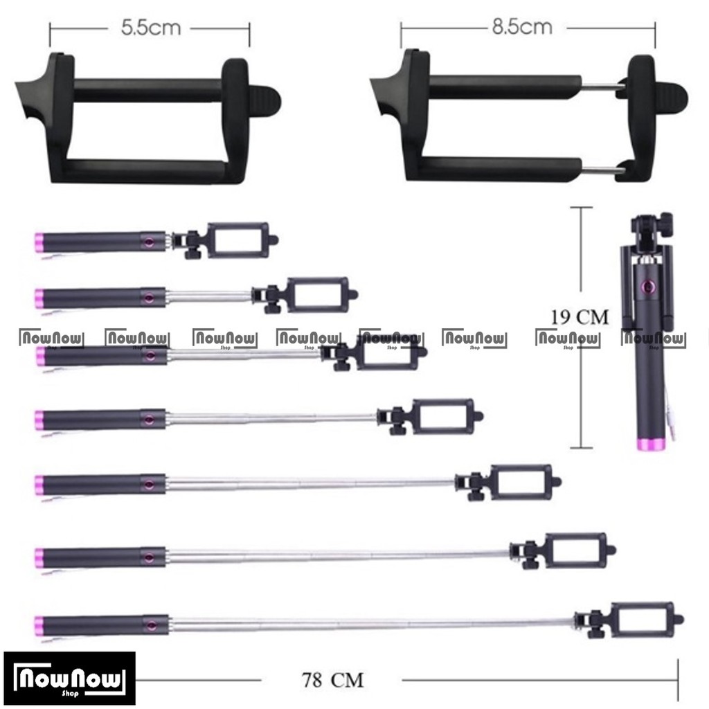 Tongsis Selfie Stick Monopod Tombol Kabel Full Black Dengan Holder U for HP Tongkat Narsis