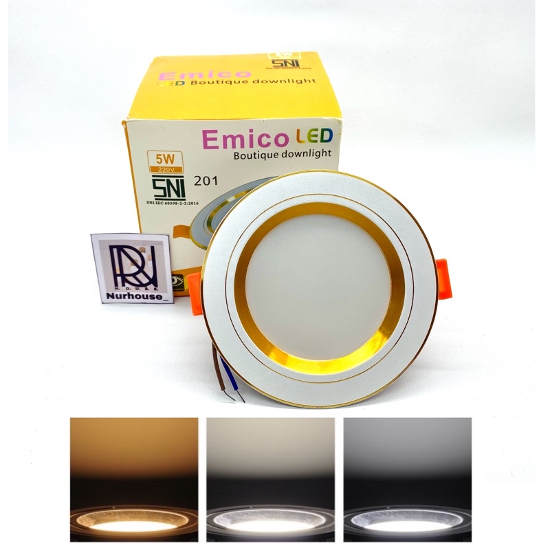 DOWNLIGHT 5 WATT LED 3 WARNA LIS GOLD