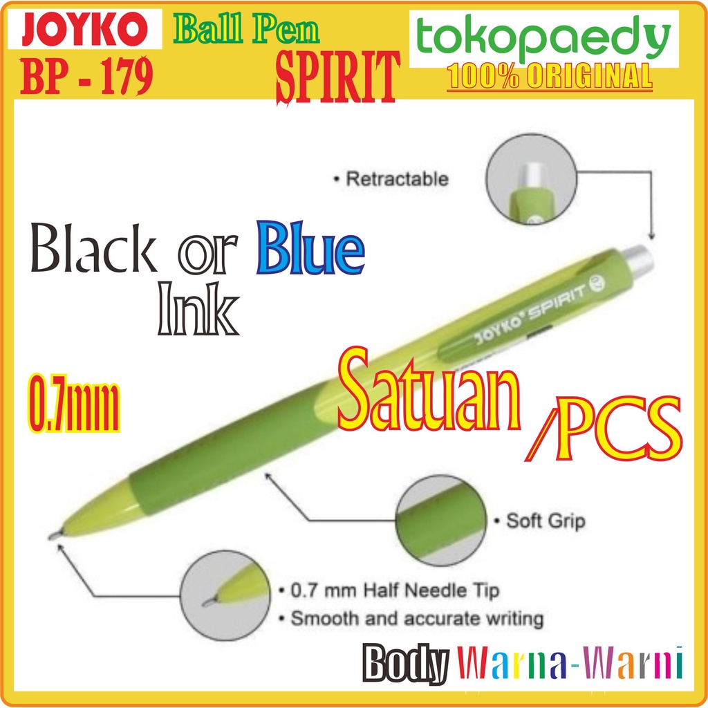 

[SATUAN] JOYKO Pulpen SPIRIT BP 179 /Black Ink - Tinta Hitam /0,7mm - Per PCS (1 Buah)/ Joyko BP-179