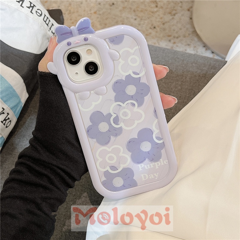 Soft Case TPU Motif Bunga Biru Aksen Pita 3D Untuk iPhone 11 13 12 14 Pro MAX XR 8Plus 7Plus 14Plus X 6 6S Plus XS MAX SE 2020