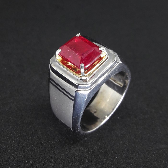 Cincin Pria Batu Natural Ruby Corondum