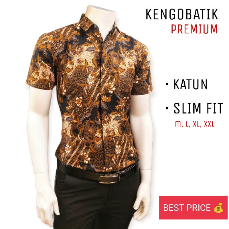 (GANBARU) BATIK PRIA SLIM FIT KATUN PREMIUM | KEMEJA BATIK NAKULA LENGAN PENDEK