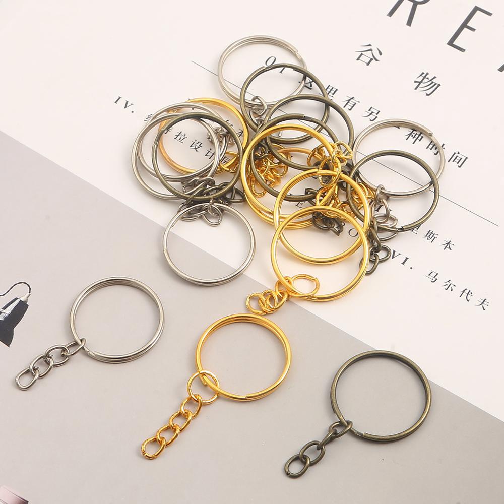 New 10pcs Key Chain Key Ring keychain Brass Rhodium Gold 20mm Long Round Split Keyrings Keychain Jewelry Making Wholesale DIY