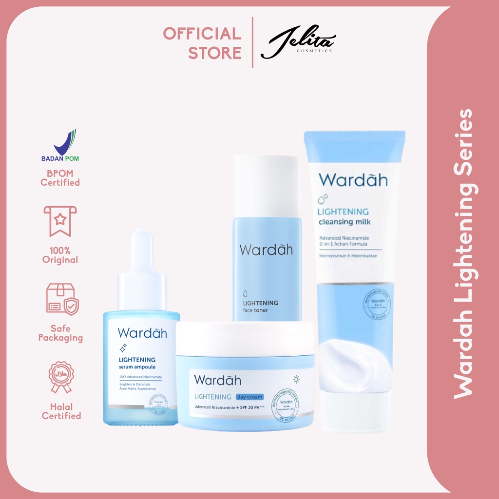 Jelita Cosmetic - Wardah Lightening Series (Skincare) | Face Toner - Serum - Micellar Gentle Wash - Whip Facial