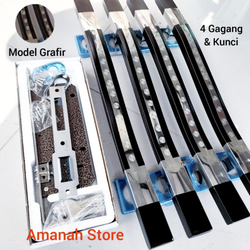 Handle Gagang Pintu Rumah Minimalis dan konci rumah pelor pintu kupu tarung Hitam grafir 33cm