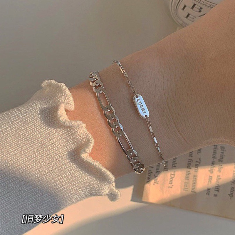 2pcs / set Gelang Silver Gaya Korea Untuk Wanita