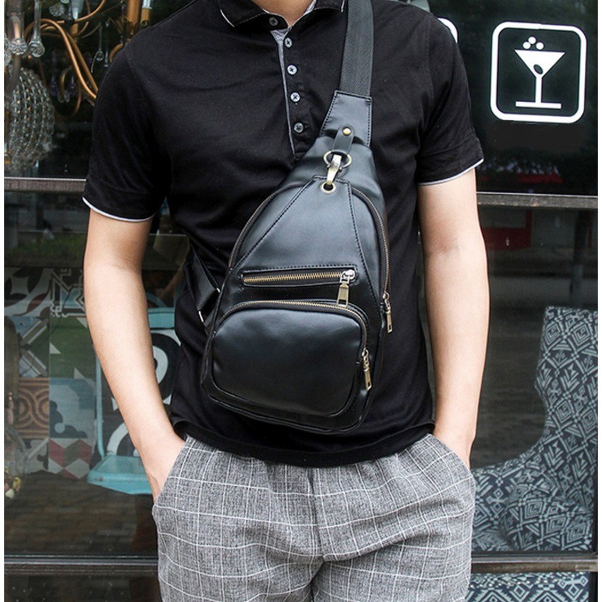 Tas Pria IMPOR Retro Kulit #205 High QuFashion  Cowo Slempang Selempang Cowo Gadget Bag