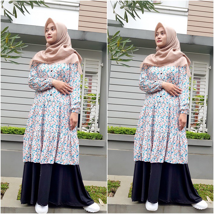 Lyodra Tunik // Long Tunik Katun Rayon Full Motif Remaja Kampus