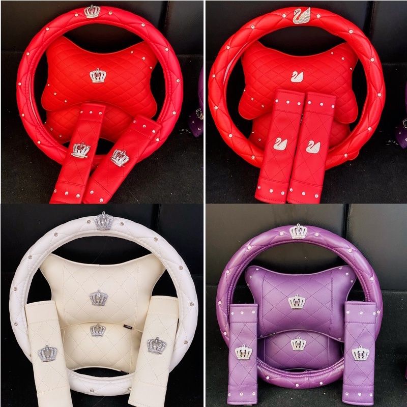 set 5in1 bantal setir sarung seatbelt logo mahkota angsa swan bee chnl 5 IN 1 SET DAD CROWN SERIES