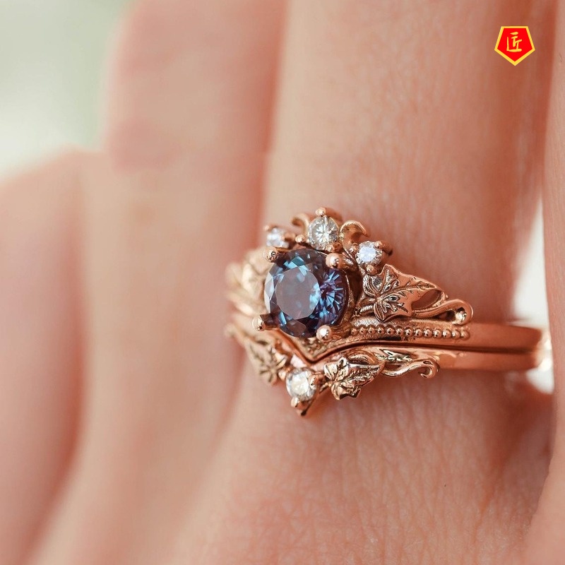 [Ready Stock]Elegant New Rose Gold Gem Ring Set