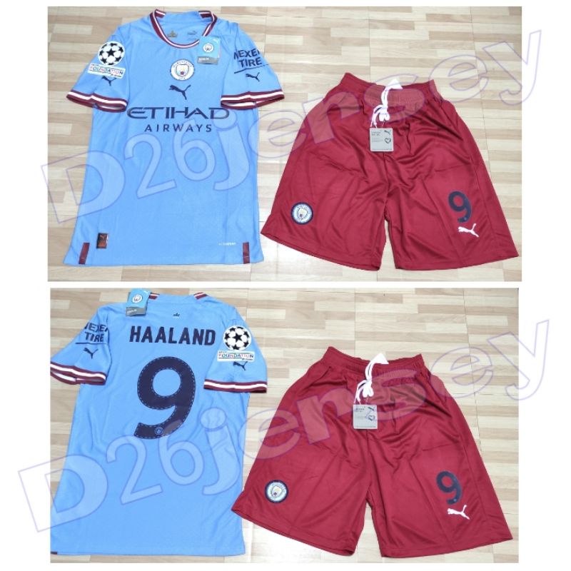 Jersey Man. CityY_ Home Player Issue + Celana 2022 / 2023 + nameset HAALAND 9 + Patch