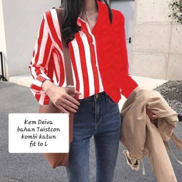 JC MP Kem Deiva Stripe / Kemeja wanita kombinasi modern / Kemeja wanita muslimah