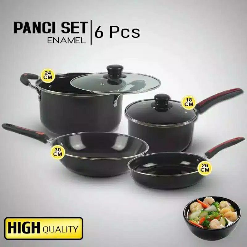 Panci  ,  1834  Panci set enamel  ,  Anti lengket Cookware  6 pcs