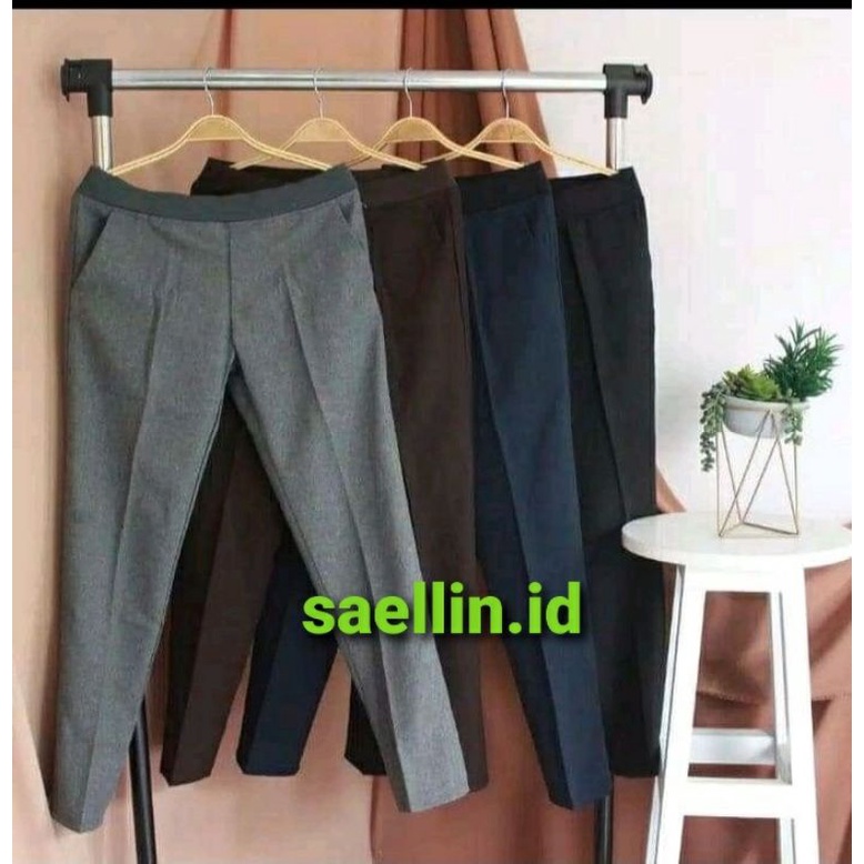 Celana kerja wanita jumbo resleting/celana kerja wanita pinggang karet jumbo/celana panjang wanita
