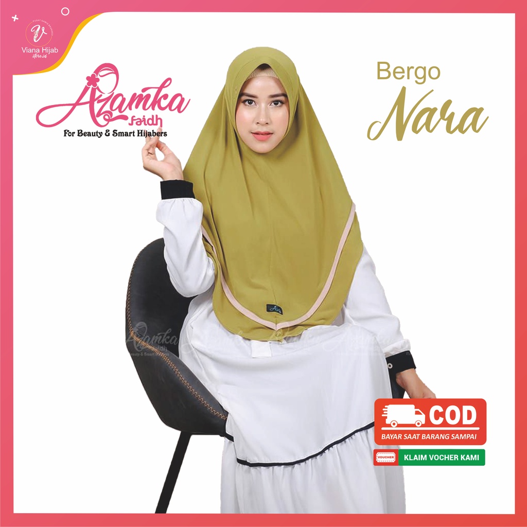 Bergo Jersey  Nara By Azamka Hijab Premium Jilbab warna Olive