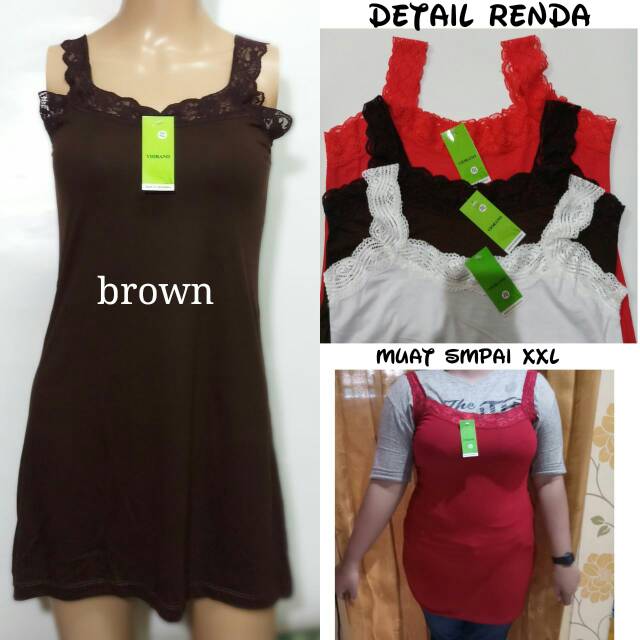 Camisol Panjang Wanita Renda Viorano Super Lembut / Tangtop Cewek Longdress Panjang Jumbo Super Soft